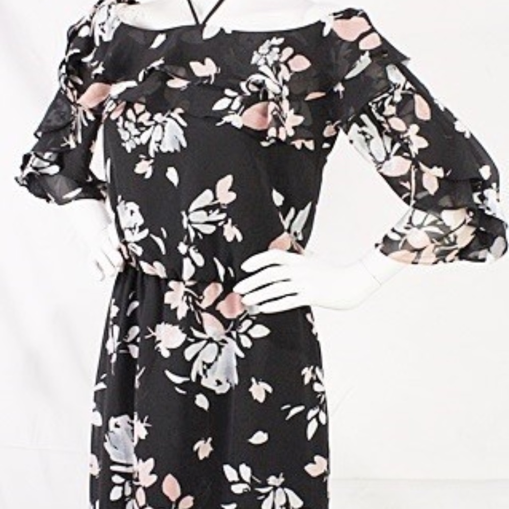 White House Black Market Black Floral Chiffon Dres